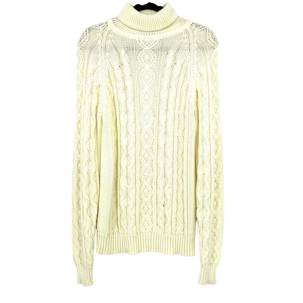 Vintage Sears Kings Road Shop Turtleneck Sweater Mens Sz L Cream Cable Knit